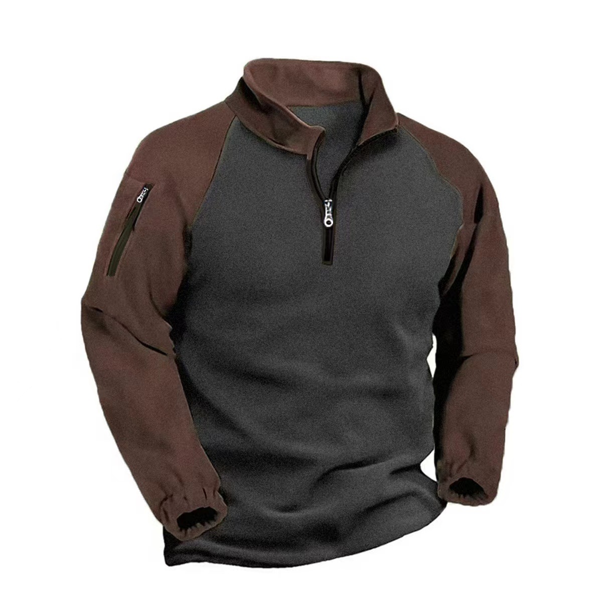 Men's Double-Faced Fleece Pullover With Contrasting Color Zipper Sweatshirt