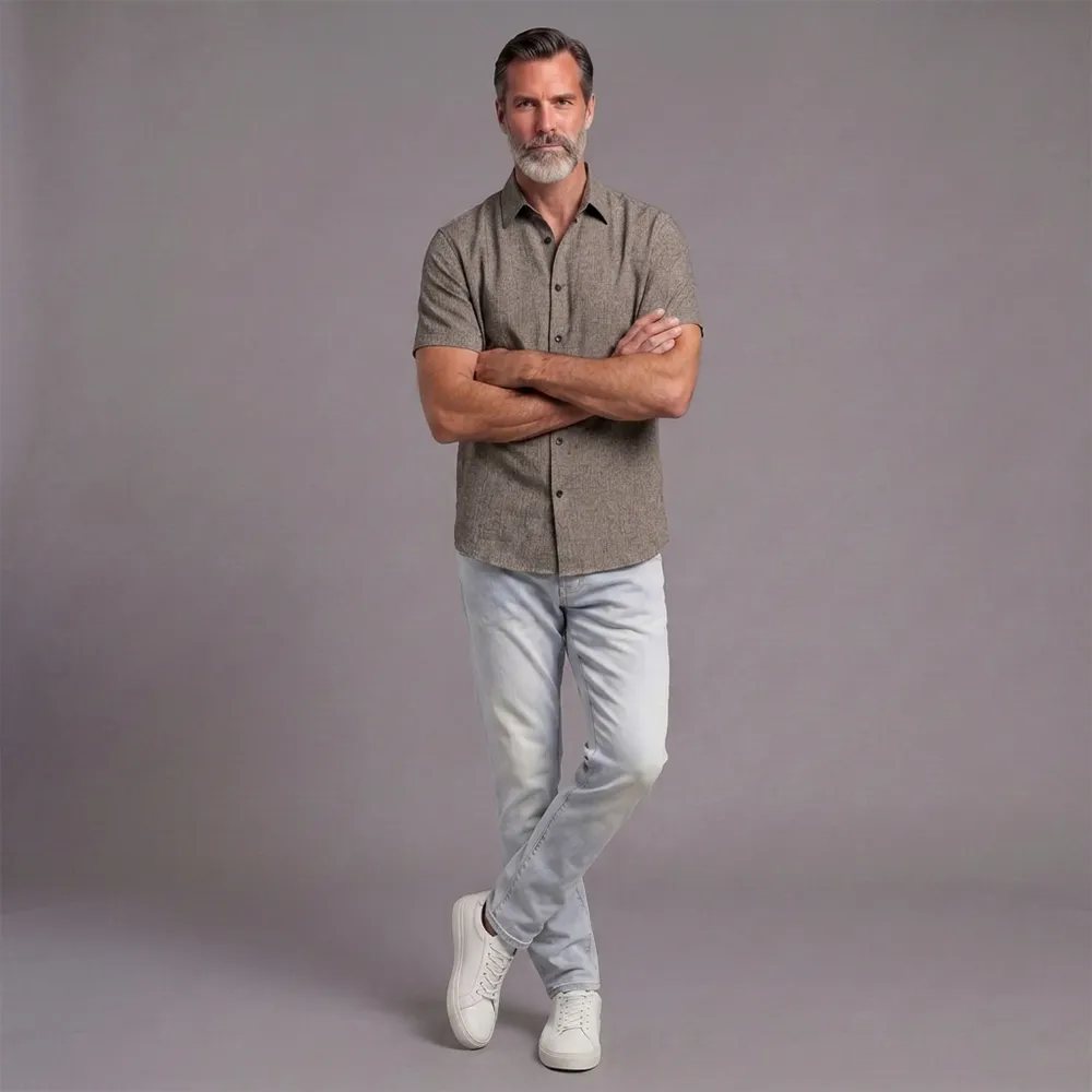 Men's Solid-Color Button-Down Shirt