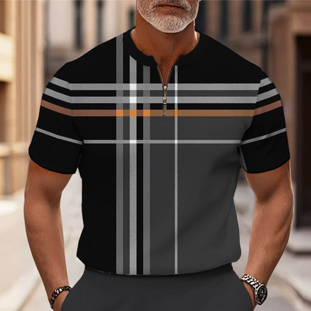 Men's Fashion Casual Round-Neck Geometric Printed Short-Sleeved Two-Piece Set 956