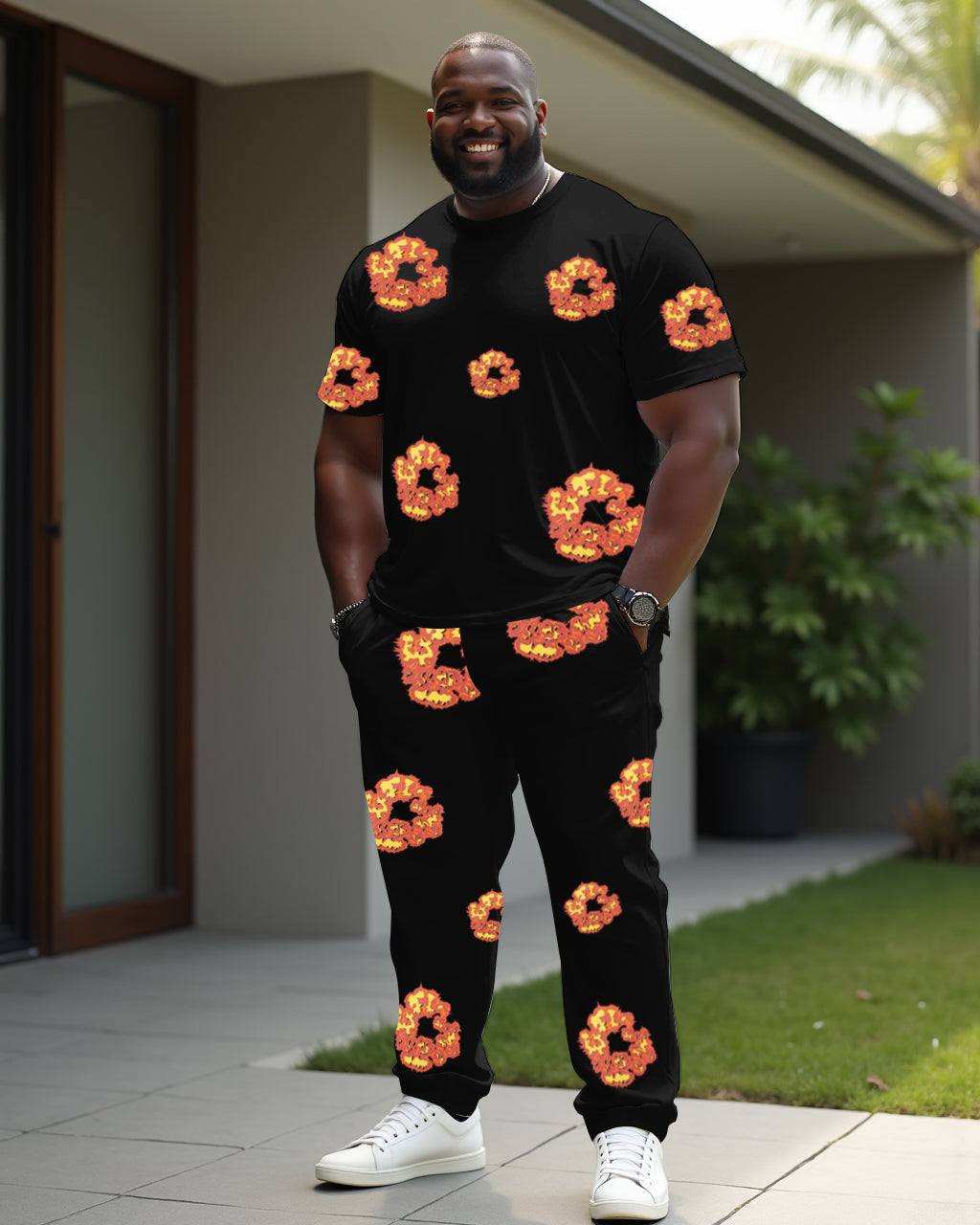 Couple Beautiful Love Flower T-shirt Trousers Suit Large