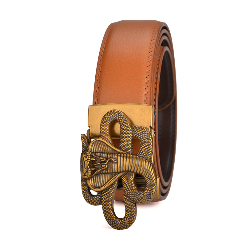 Retro-Style Cobra Metal Buckle Leather Belt