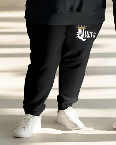 Couple's Fashion Casual Plus Size Queen King Large Letter Print Hoodie Set