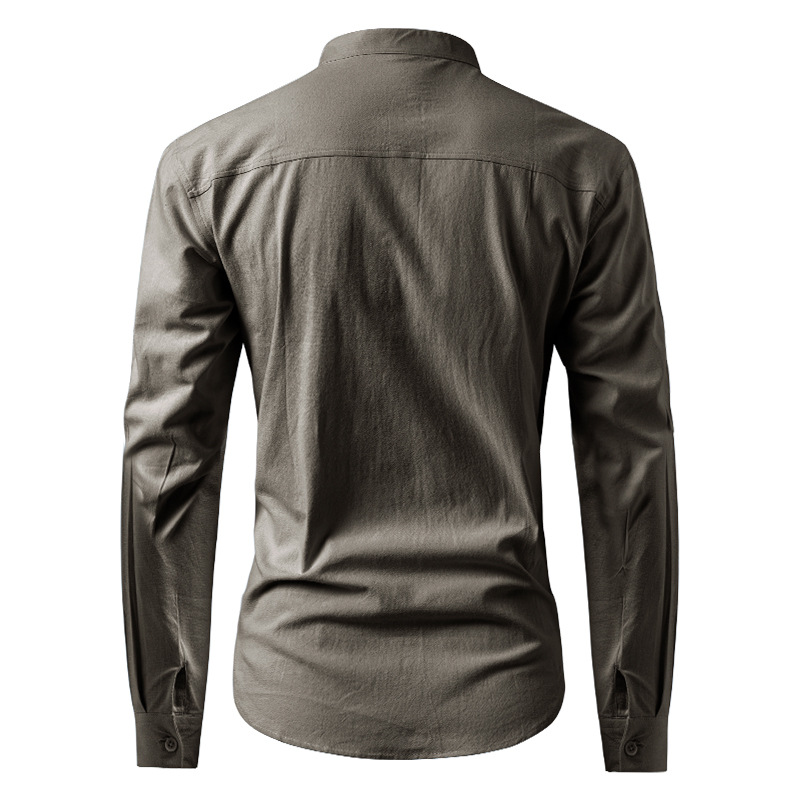 Men's Business Solid Color Stand Collar Long-Sleeve Shirt