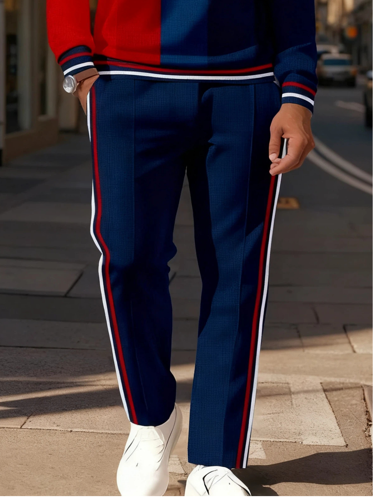 Men's Casual Colorblock Personalized Long Sleeve Polo Shirt Set  0029