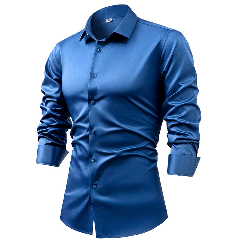 Men's Business Solid Color Long-Sleeve Satin Shirt