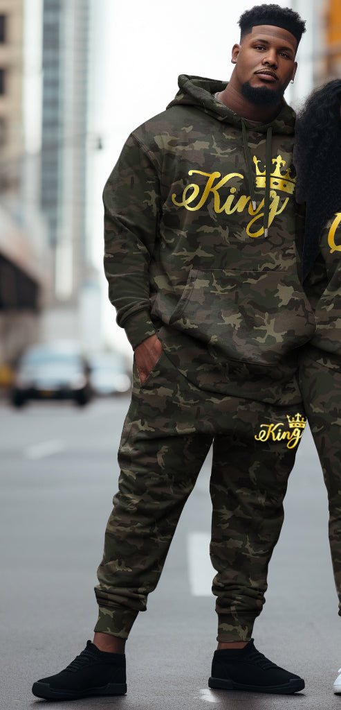 Couple's Big & Tall Casual Retro Queen/King Camouflage Hoodie Set