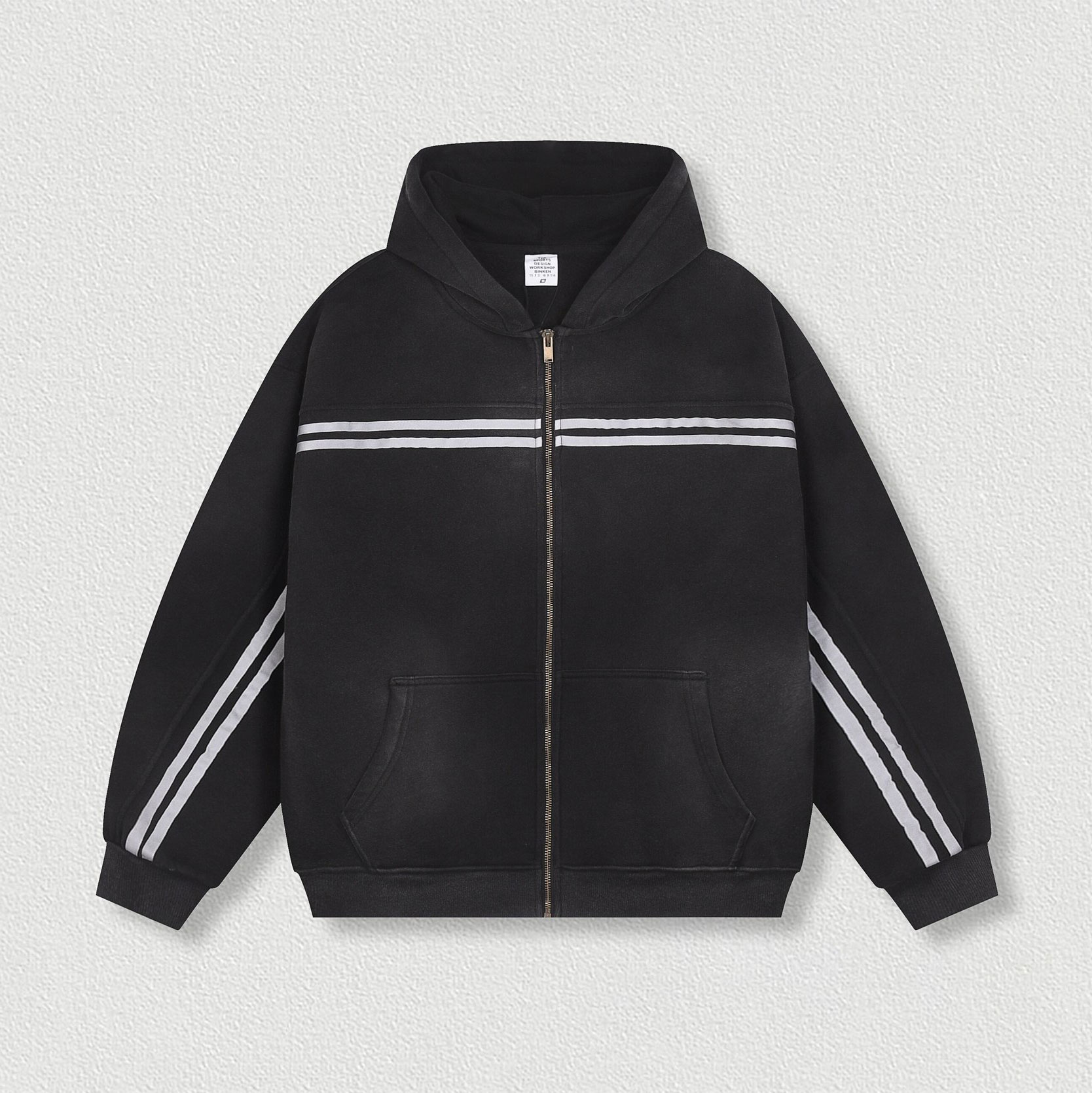 Men's Striped Printed Fleece-Lined Loose Casual Hoodie Jacket & Pants Two Piece Set