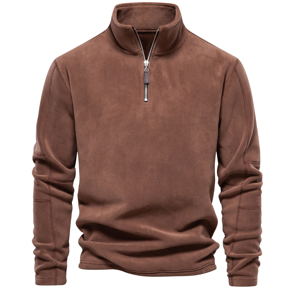 Men's Stand Collar Zip Long Sleeve Polar Fleece Sweatshirt