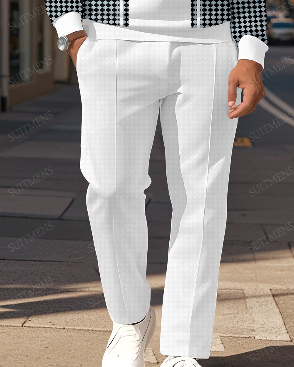 Men's Casual Colorblock Personalized Long Sleeve Polo Shirt Set  009