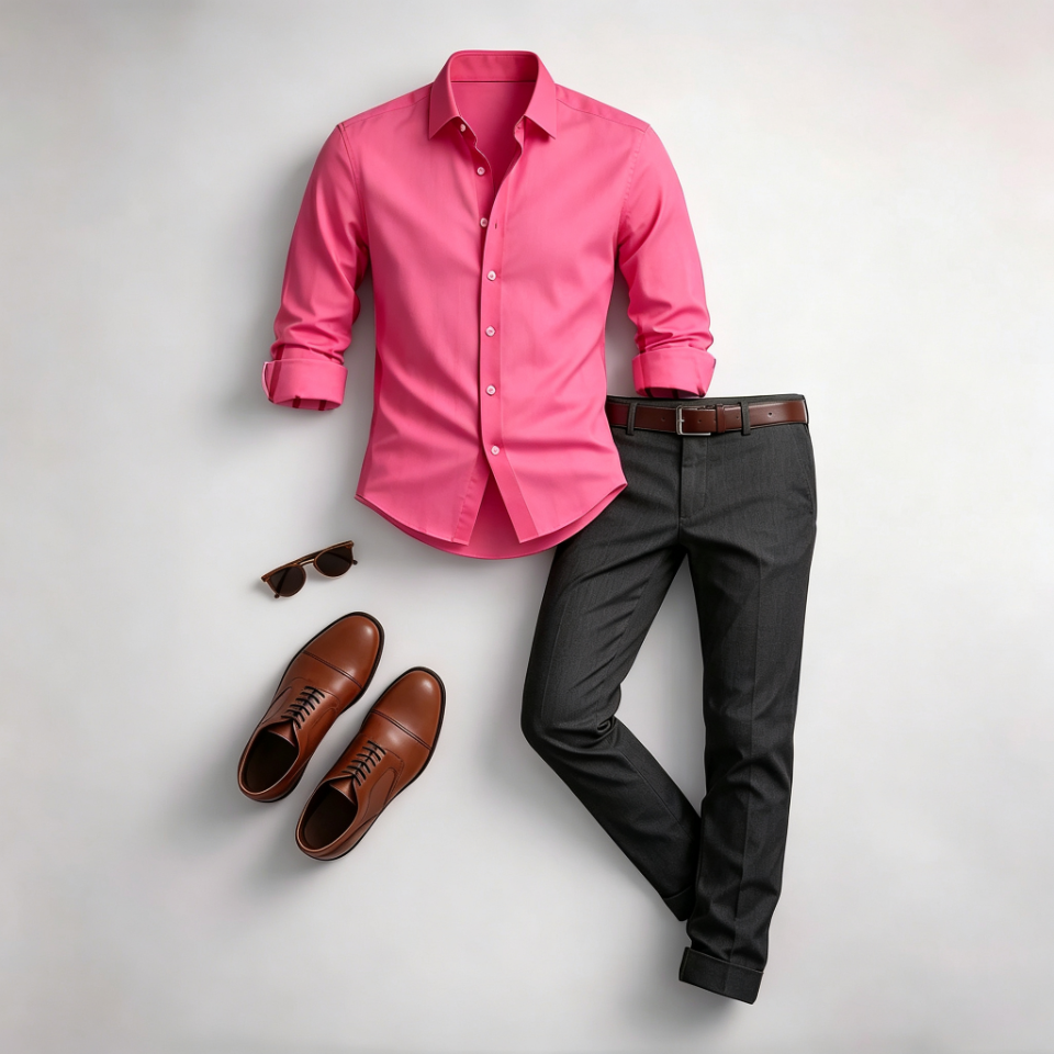 Men's Casual Print Long-Sleeve Shirt and Pants Two Piece Set 