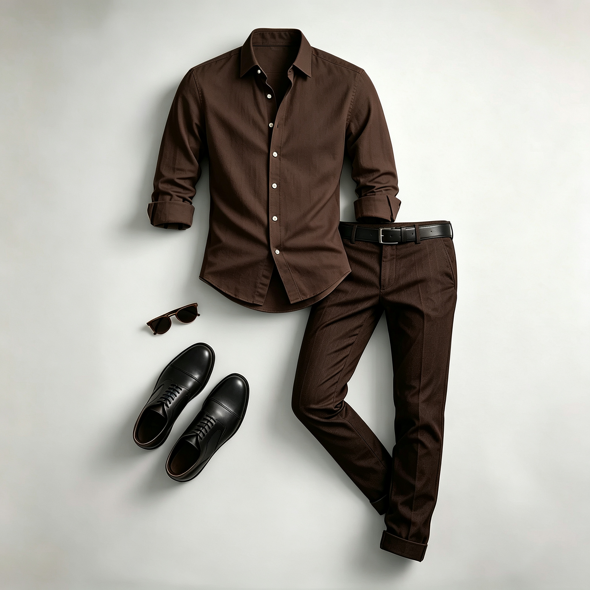 Men's Casual Print Long-Sleeve Shirt and Pants Two Piece Set 