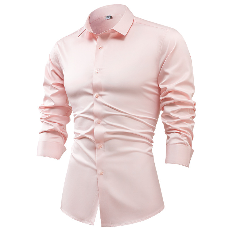 Men's Business Solid Color Long-Sleeve Satin Shirt