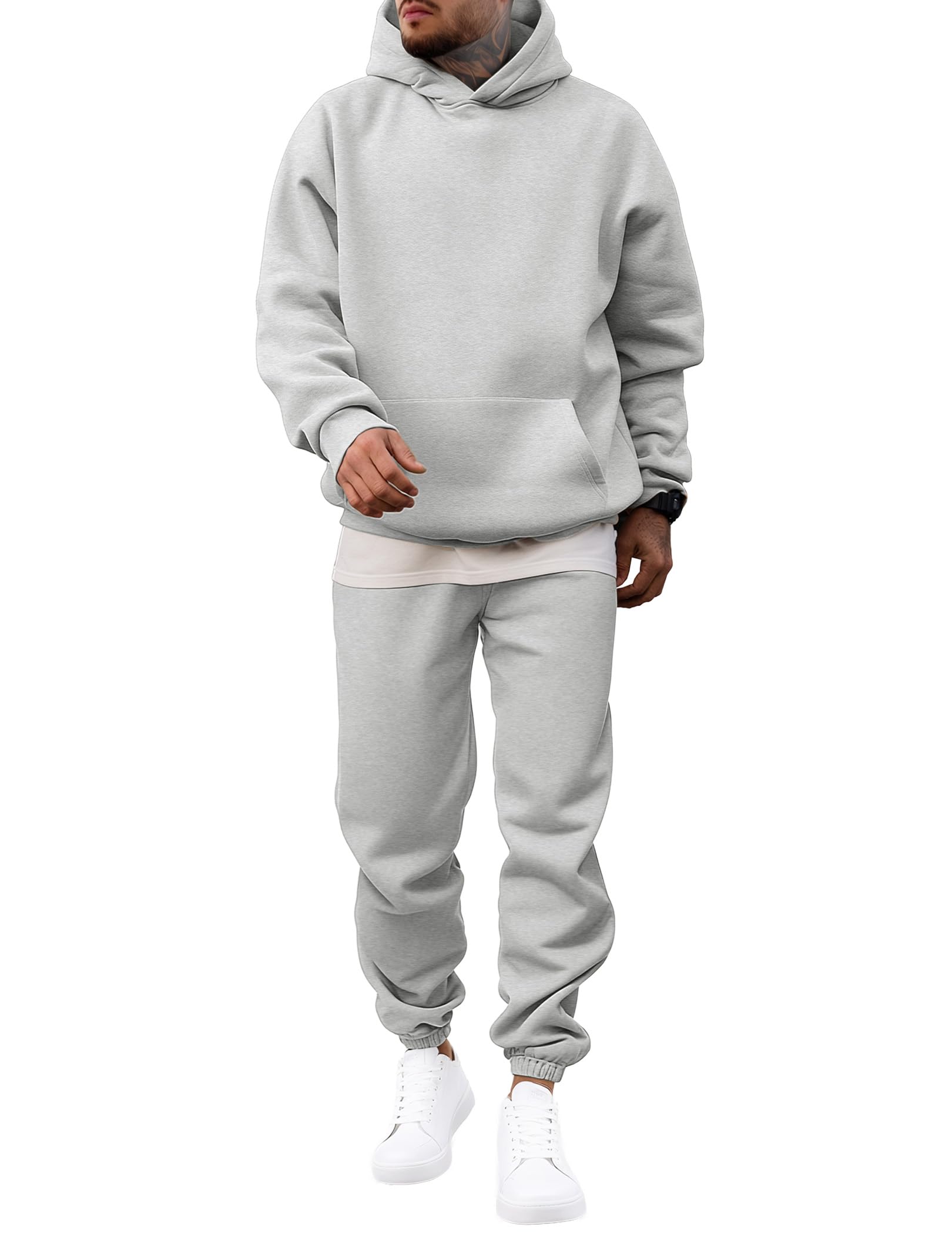 Men's Casual Hoodies Solid Color Long-Sleeved Trousers Two-Piece Sets