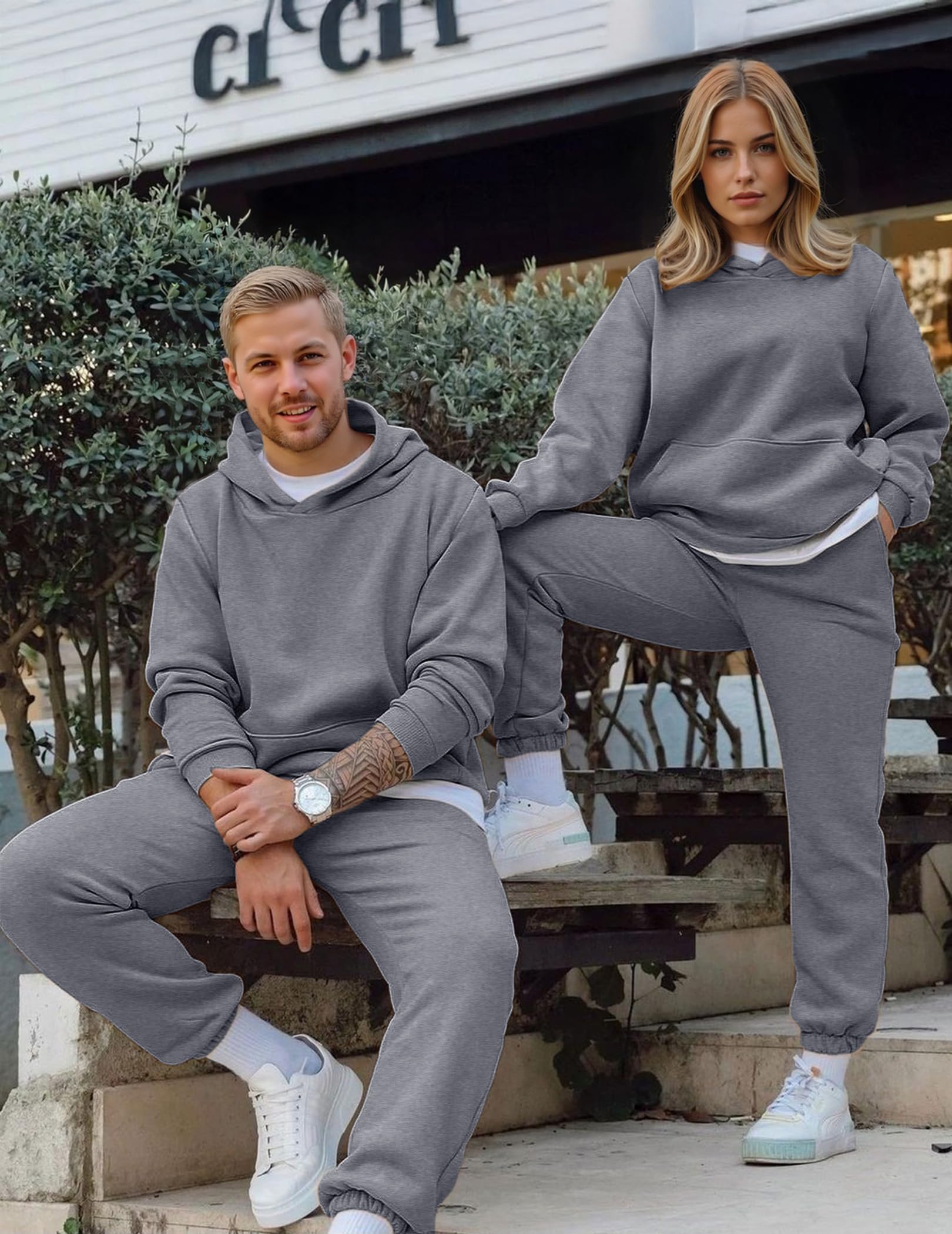 Men's Casual Hoodies Solid Color Long-Sleeved Trousers Two-Piece Sets
