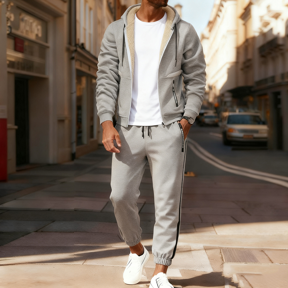 Men's Sherpa Hooded Jacket Set