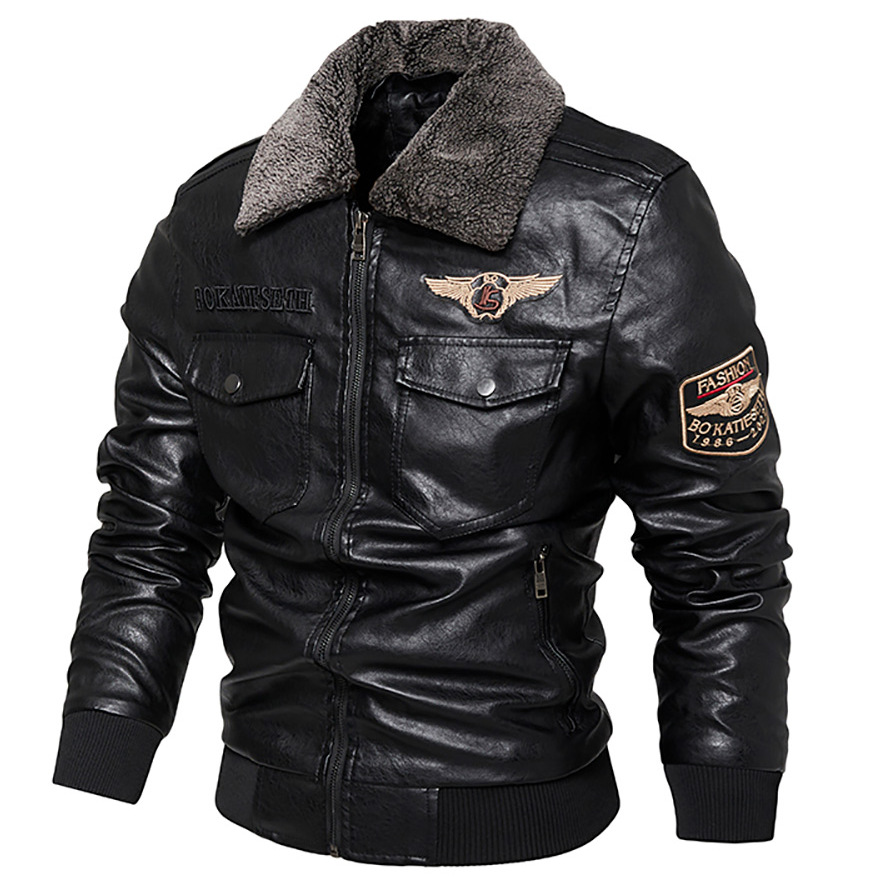 Men's Motorcycle Jacket Plush Leather Jacket