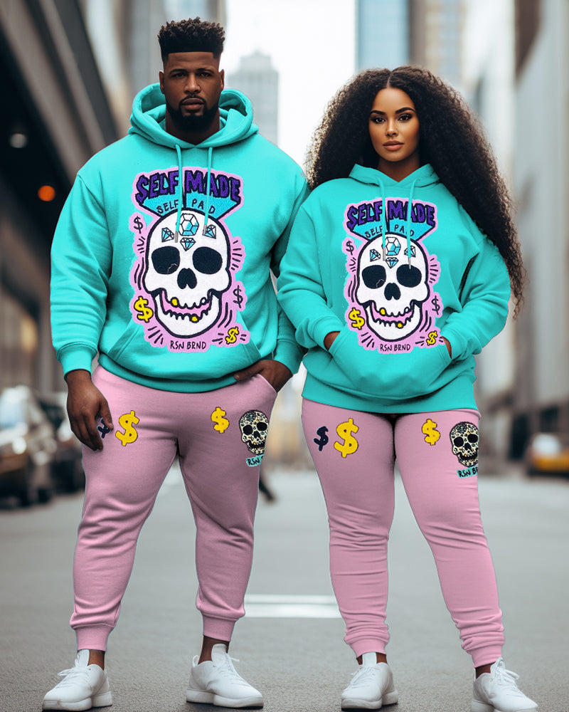 Couple Big & Tall Casual Outfit Self Made Skull Hoodie Set