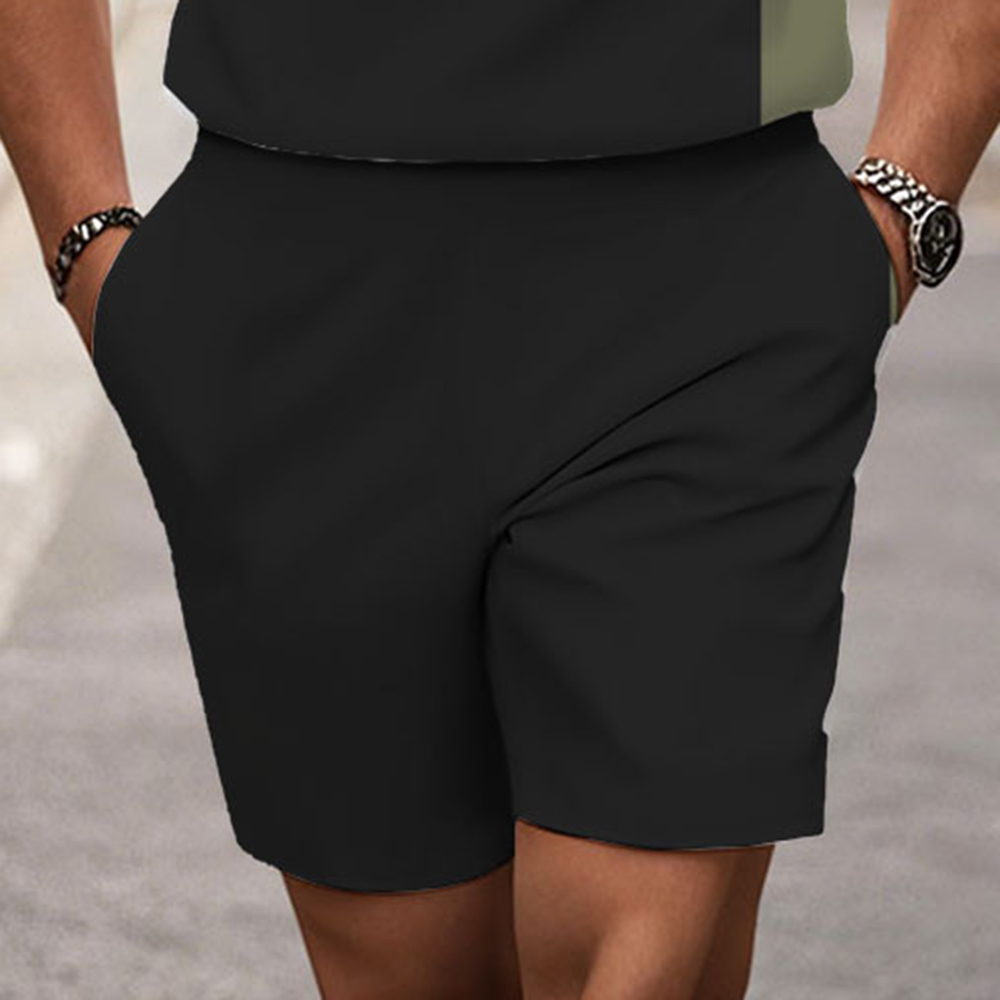 Men's Fashion Casual Round-Neck Geometric Printed Short-Sleeved Two-Piece Set