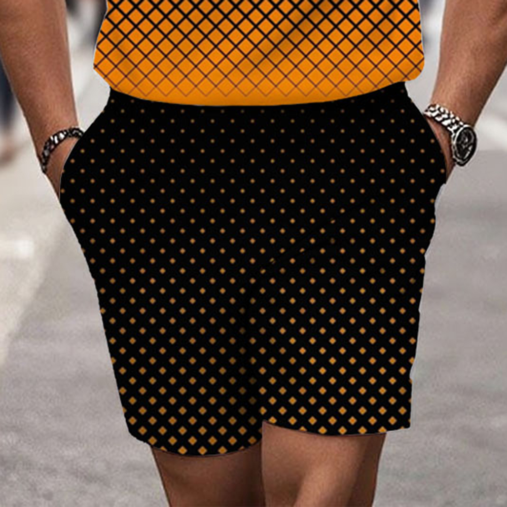 Men's Fashion Casual Round-Neck Geometric Printed Short-Sleeved Two-Piece Set