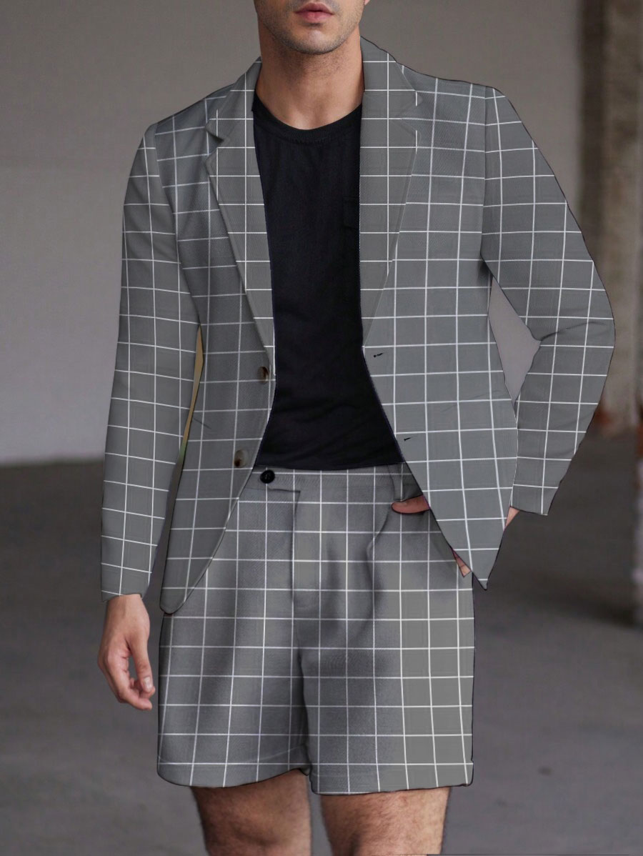 Men's Fashion Business Casual Geometric Printed Lapel Collar Long-Sleeved Two-Piece Suits