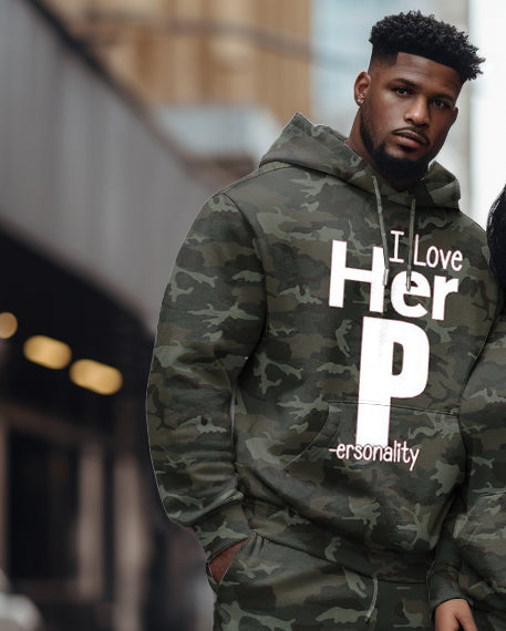 Couple's Large Size His/Her Edicaton Camouflage Hoodie Set