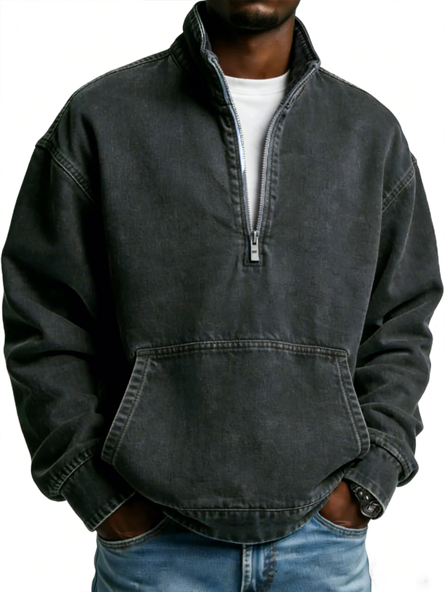 Men's Casual Denim Zip-up Cotton Sweatshirt