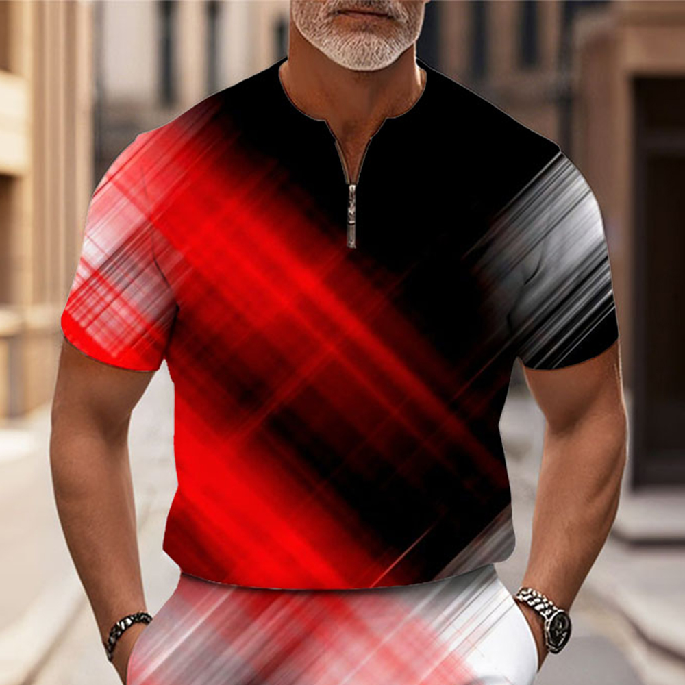 Men's Fashion Casual Round-Neck Geometric Printed Short-Sleeved Two-Piece Set