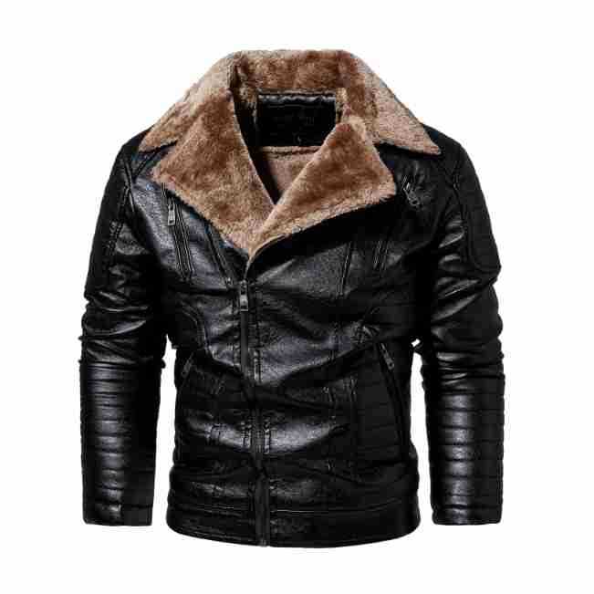 Men's Motorcycle Jacket Plush Leather Jacket