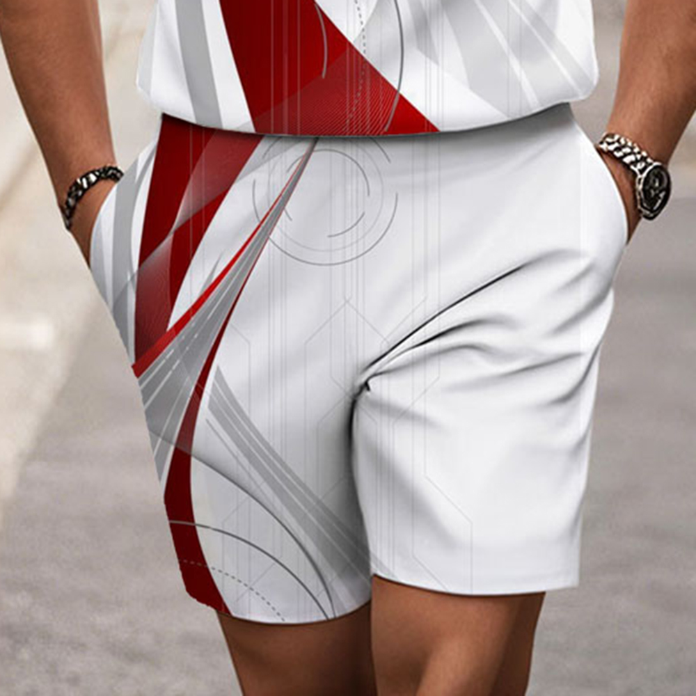 Men's Fashion Casual Round-Neck Geometric Printed Short-Sleeved Two-Piece Set