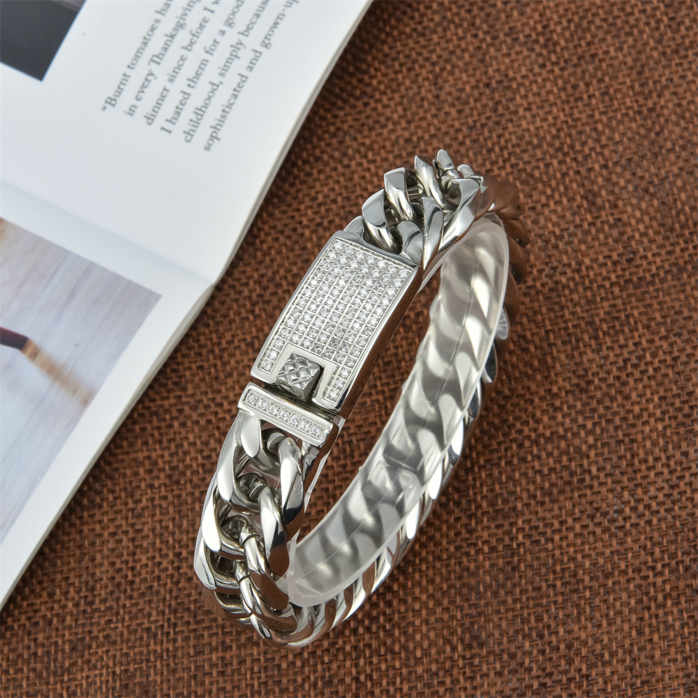 Hip-Hop Stainless Steel Bracelet For Men, European And American Thick Chain Four-Sided Diamond Bracelet, Korean Style Men'S Titanium Steel Jewelry