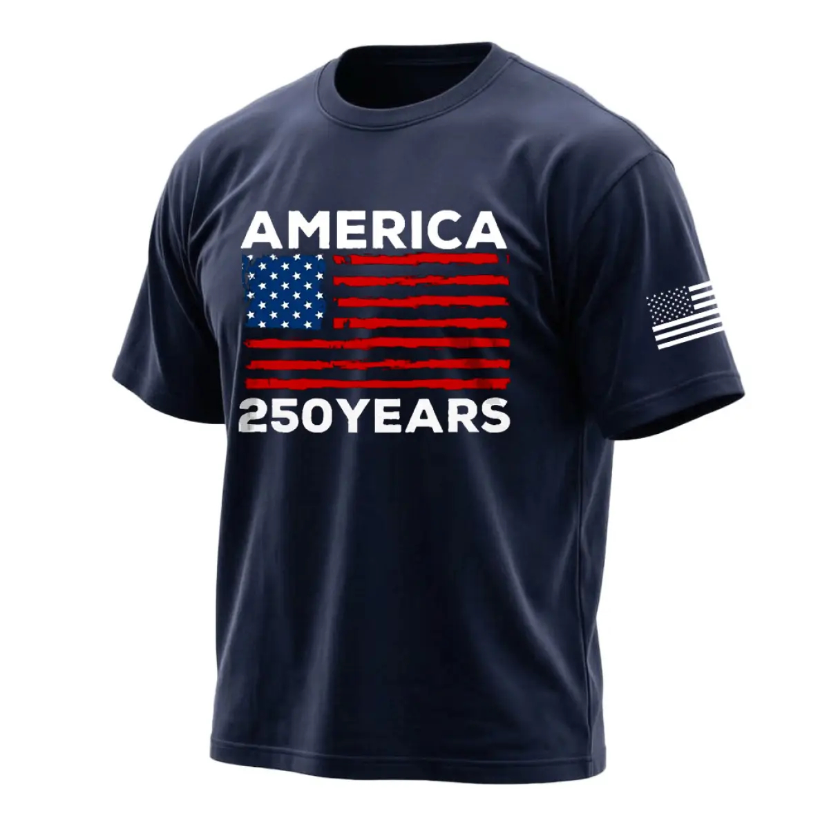 Men's Casual Navy Blue AMERICA Printed Short Sleeved Round Neck T-Shirt
