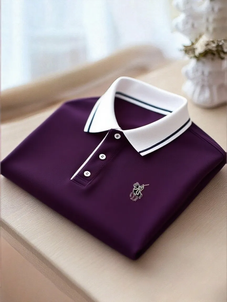Men's Business Casual Button Short Sleeve Polo Shirt
