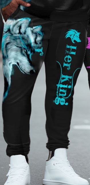 Couple Plus Size Wolf Hoodie & Sweatpants Set "She Keeps Me Wild-He Keeps Me Safe"