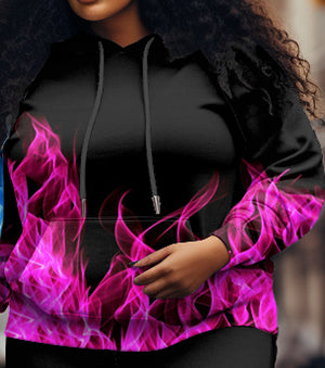 Big & Tall Casual Couple Outfit Colorful Flame Graffiti Hoodie Set