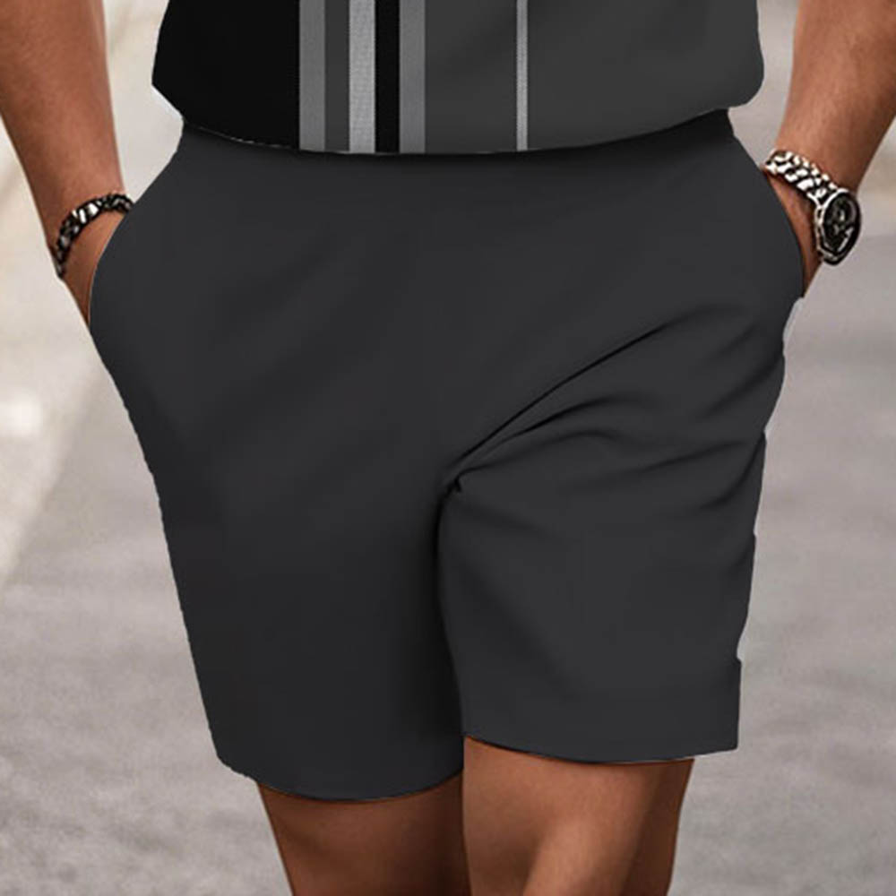 Men's Fashion Casual Round-Neck Geometric Printed Short-Sleeved Two-Piece Set 956