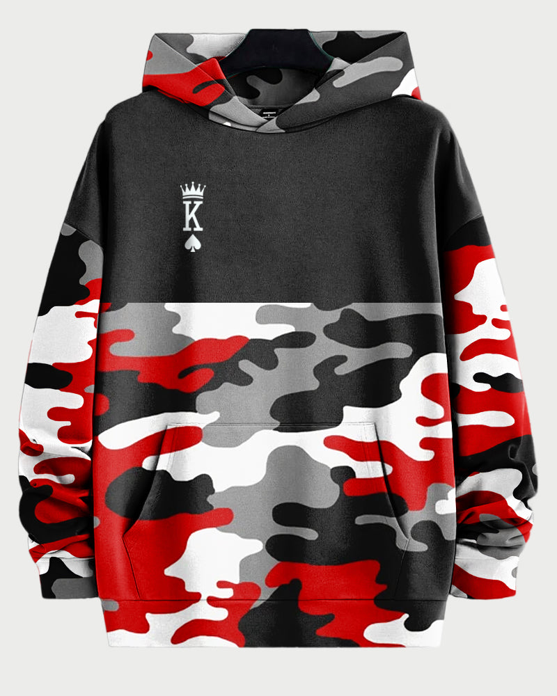 Couple’s Big & Tall Camouflage Playing Cards Print Hoodie Set