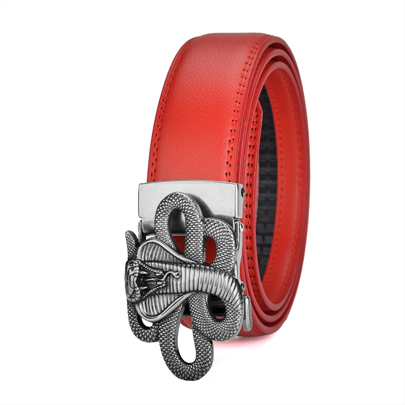 Retro-Style Cobra Metal Buckle Leather Belt