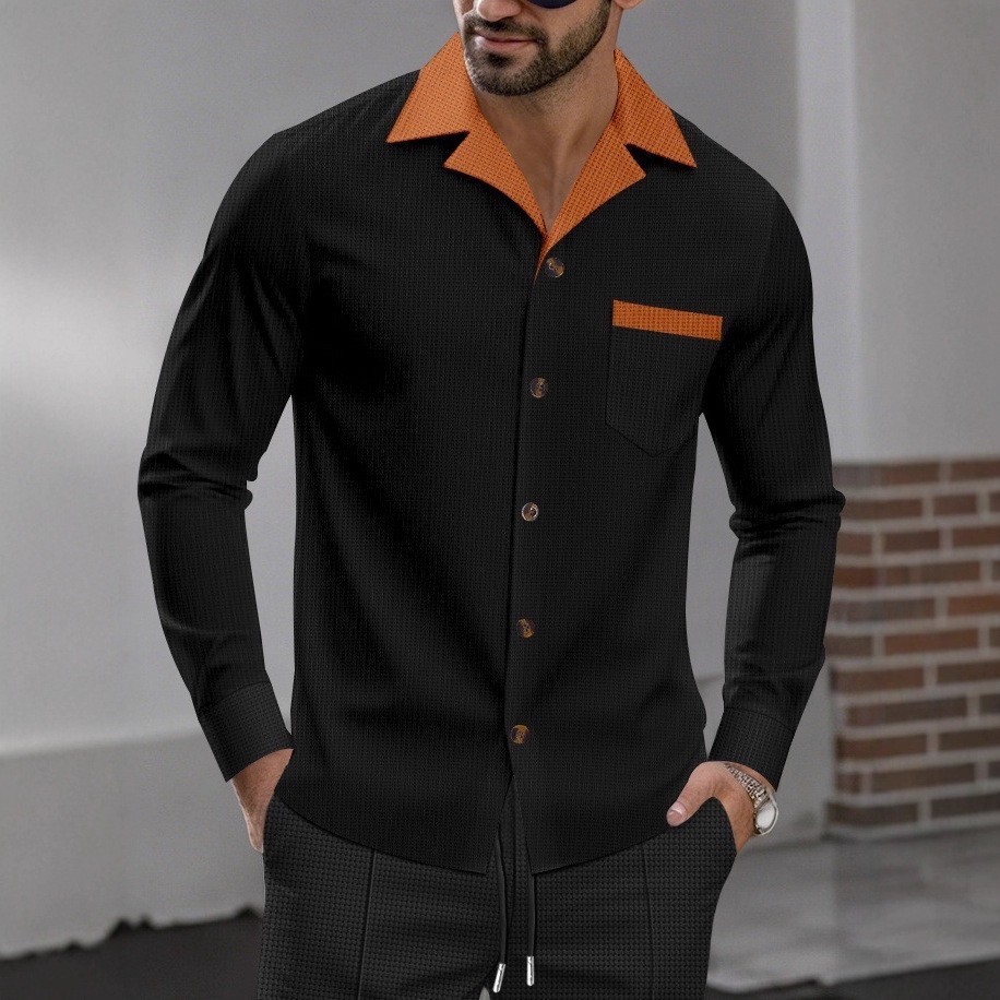 Men's Waffle Solid Color Long Sleeves Blouses&Shirts Tops