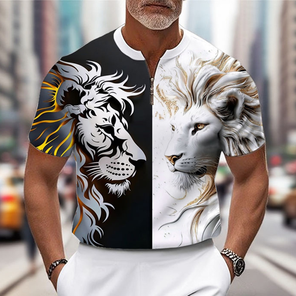 Men's Fashion Casual Round-Neck Geometric Printed Short-Sleeved Two-Piece Set