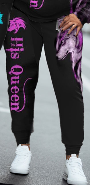 Couple Plus Size Wolf Hoodie & Sweatpants Set "She Keeps Me Wild-He Keeps Me Safe"
