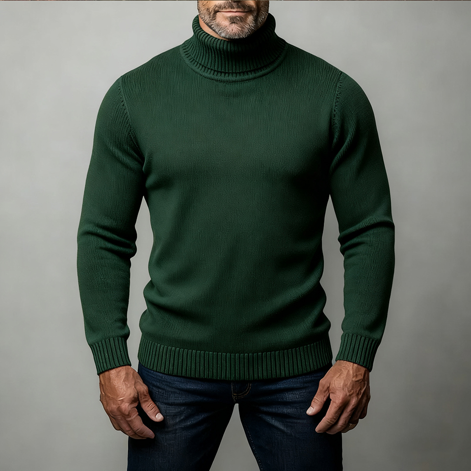 Men's Shirtssolid Color Turtleneck Pullover Sweater Tops