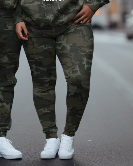 Couple's Large Size His/Her Edicaton Camouflage Hoodie Set