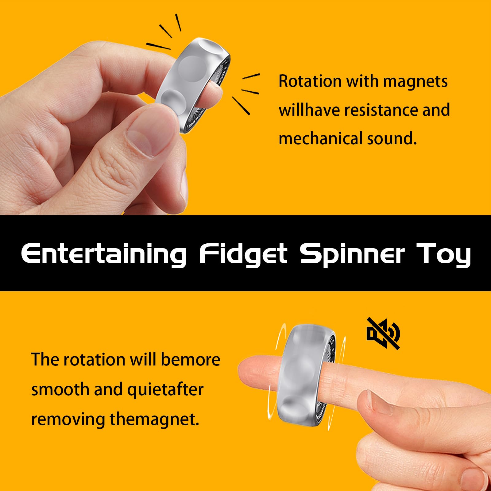 Fidget Spinner for Stress Relief – DIY Magnetic Fidget Ring with Engaging Sounds, EDC Stainless Steel Toys for Adults & Teens, Perfect for Work, Study, Waiting, Gift and Stocking Stuffer