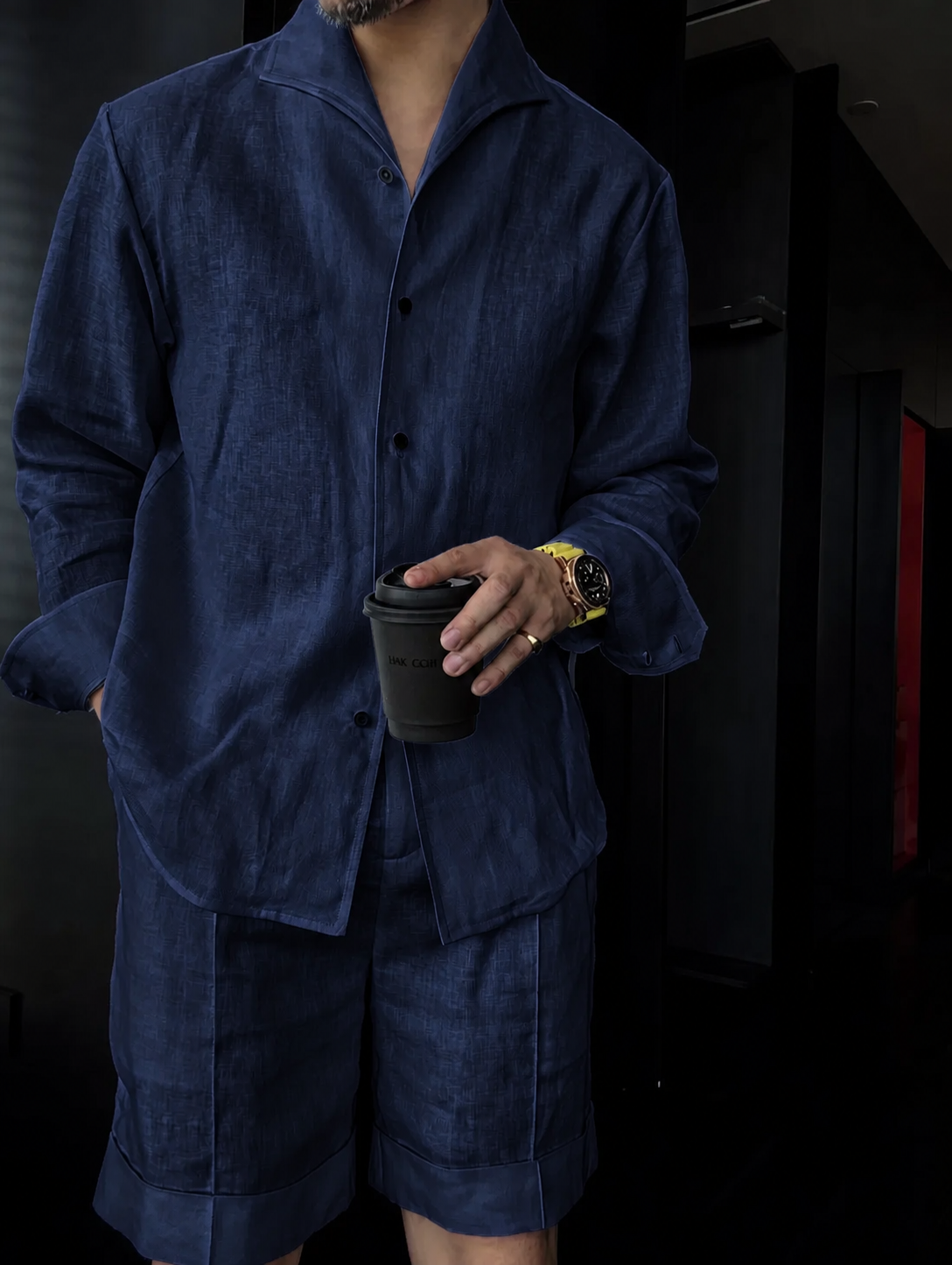 Men's Summer Linen Mandarin Collar Blazer & Shorts Set
