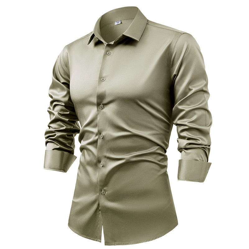 Men's Business Solid Color Long-Sleeve Satin Shirt