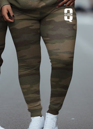 Couple Big and Tall Casual Outfit Camouflage Graffiti King Queen Hoodie Set