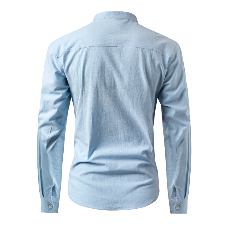 Men's Business Solid Color Stand Collar Long-Sleeve Shirt