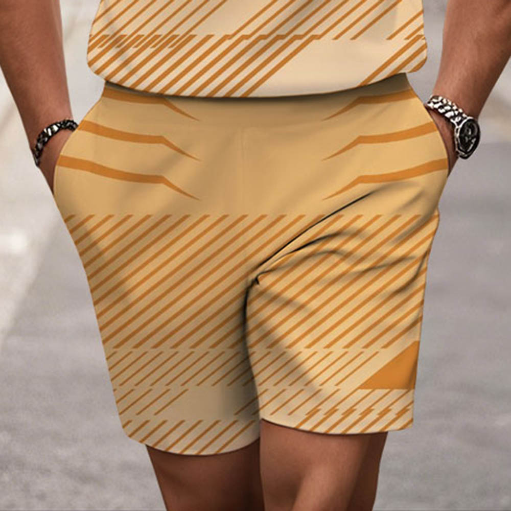 Men's Fashion Casual Round-Neck Geometric Printed Short-Sleeved Two-Piece Set