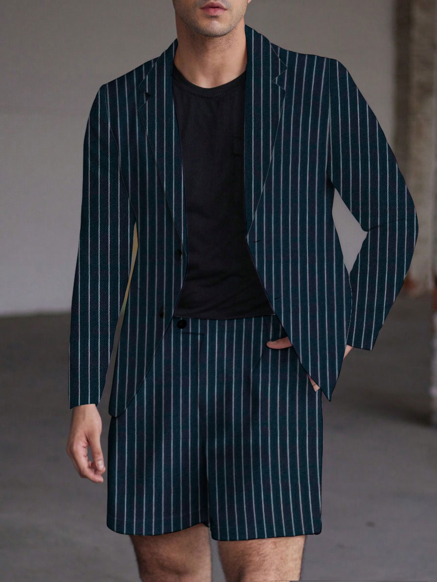 Men's Fashion Business Casual Geometric Printed Lapel Collar Long-Sleeved Two-Piece Suits