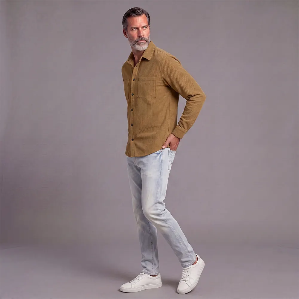 Men's Solid-Color Long-Sleeve Casual Shirt